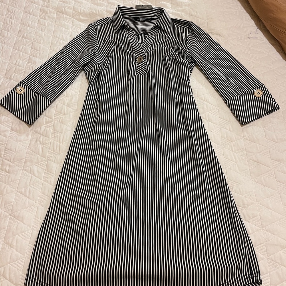 Mille Gabrielle Black and White Striped Dress